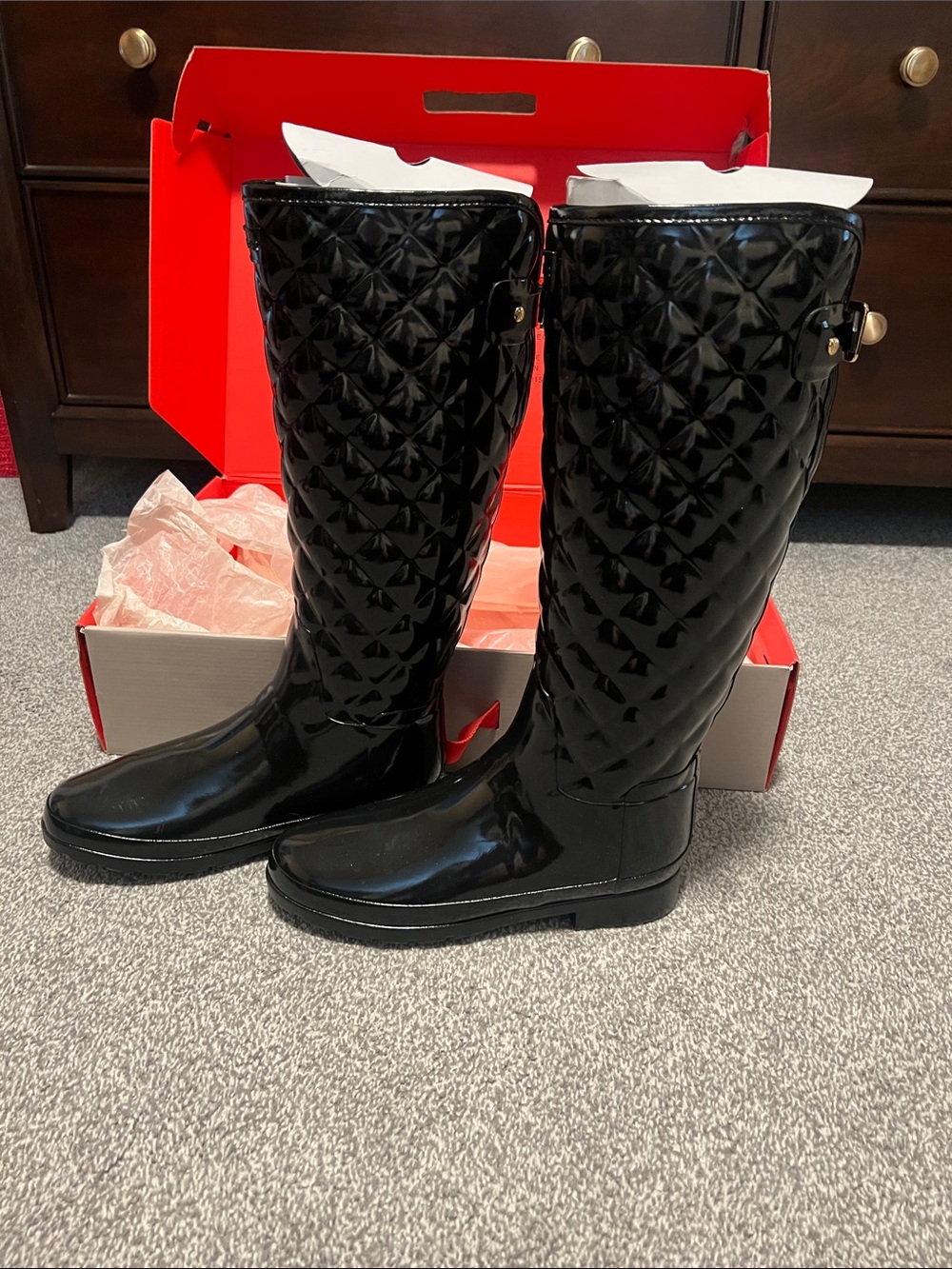 Hunter Black Quilted Gloss Rain Boots - Picture 4 of 4